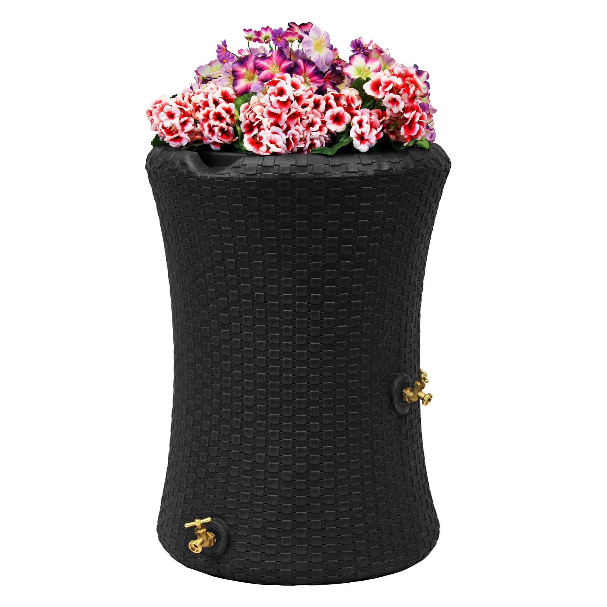 Good Ideas Impressions Nantucket Rain Saver Barrel — 50 Gallons, Wicker Design, Black, Model# IMP-N50-BLK
